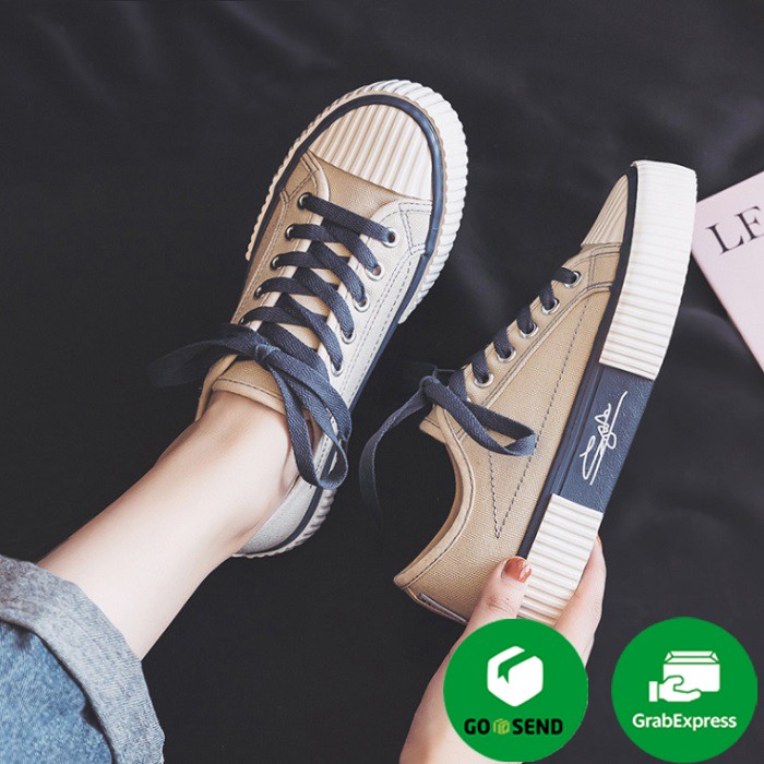 BISA COD ✓ Sepatu Sneakers wanita casual wear ala back to school model korea bahan Canvas Impor-1