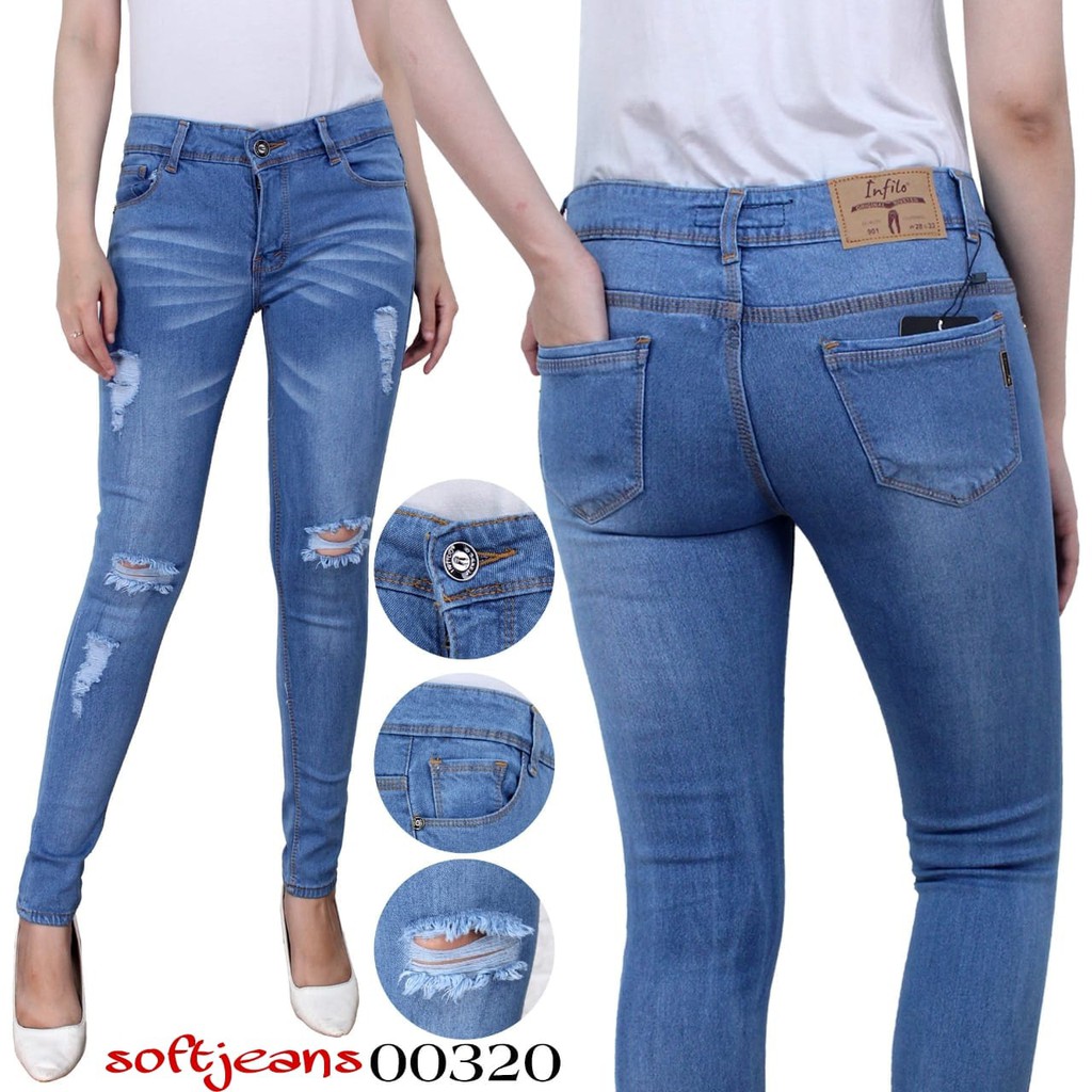 HOPYLOVY - Celana Jeans Wanita Skinny Ripped Denita