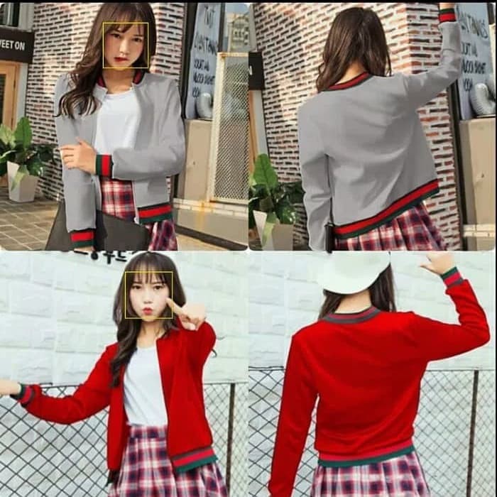Jaket Wanita Gucci Bomber Outer Jacket Merah Putih Hitam Guci Natal