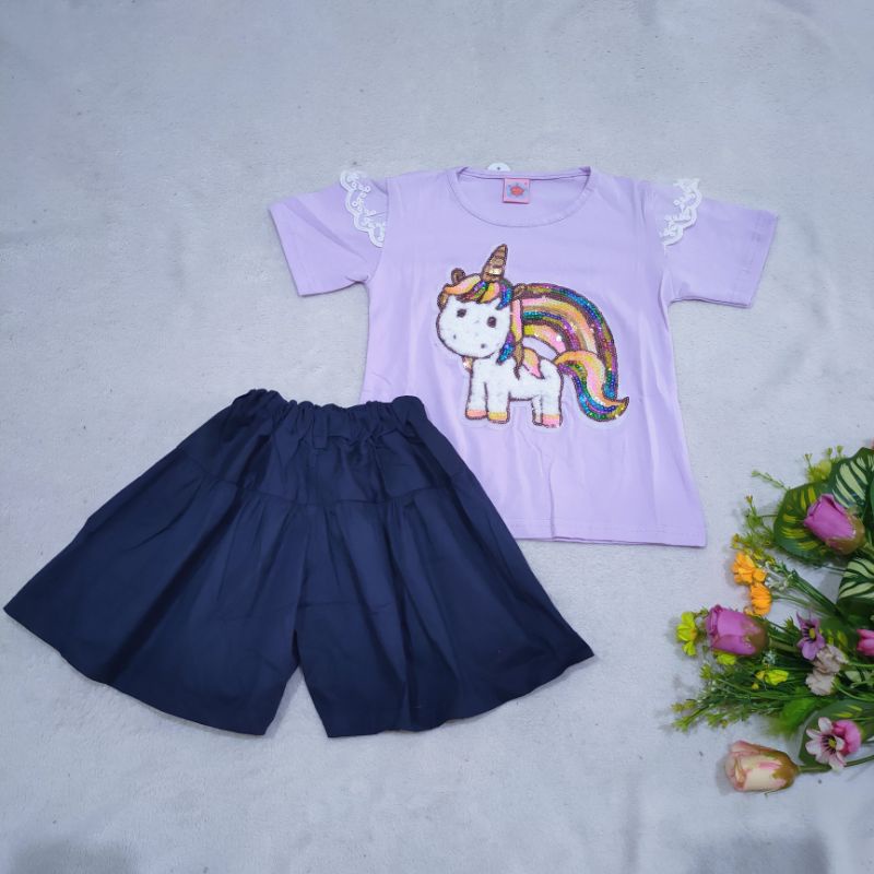 setelan anak import premium 1 2 3 4 5 tahun rainbow pelangi kudaponi ( SETELAN RAINPONY premium )