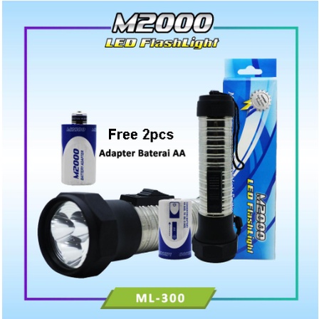 Senter LED 17x5cm Tahan Lama Hemat Energi Bisa Baterai Besar (D) dan AA, Free 2pcs Adapter Baterai AA