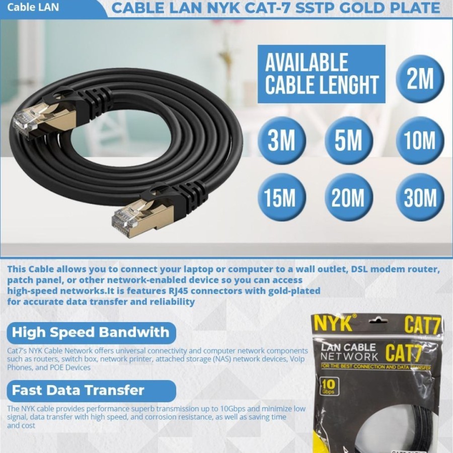 KABEL LAN CAT7 HITAM SSTP 30M CAT 7 PABRIKAN 30 METER 10GBps