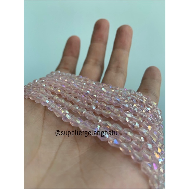 kristal Ceko tetes 6 x 4mm LIGHT PINK natural akrilik payet PREMIUM