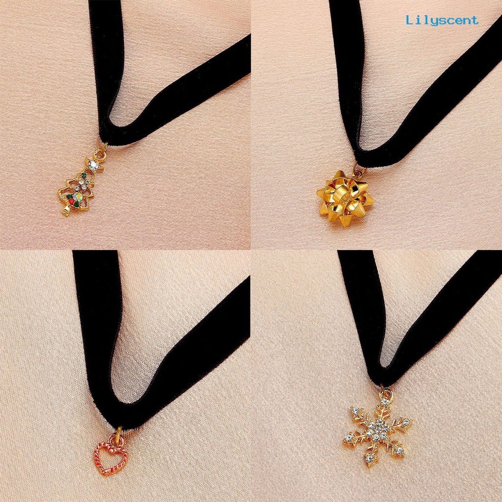 Kalung Choker Bahan Velvet Imitasi Dengan Liontin Pohon Natal Untuk Wanita