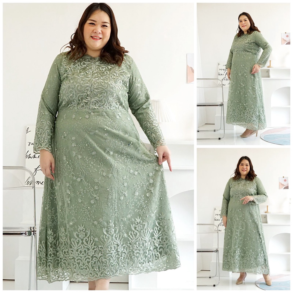 (FULL BRUKAT) GAMIS SARAH TILE JUMBO BIGSIZE XXL - XXXL MAXI DRESS LEBARAN DRES IDUL FITRI KONDANGAN PESTA MURAH BROKAT TILLE TULLE