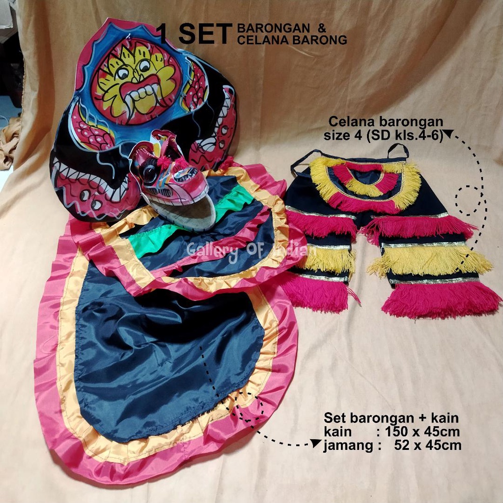 1 Set - Paket mainan anak barongan devil + celana barongan size 4 SD Kls 4-6 besar kain warna