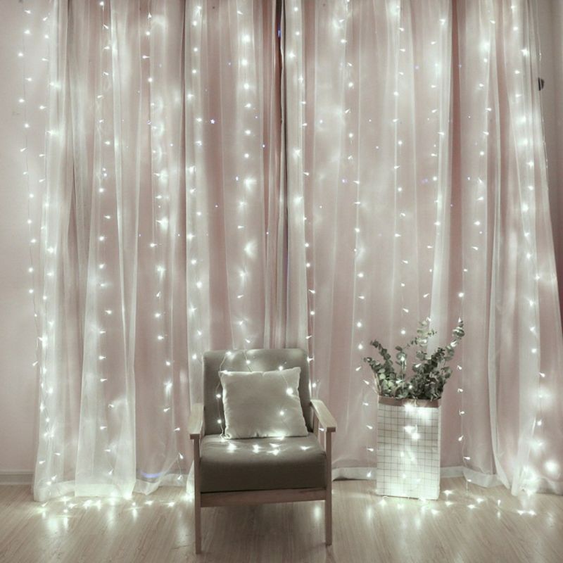 Lampu Natal Tirai Putih Panjang 3 x 3 meter LED Tumblr Light