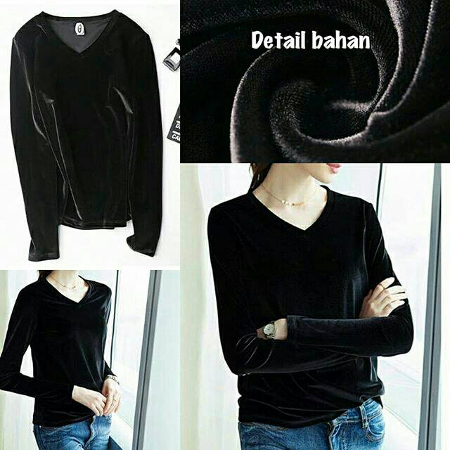 LONGSLEEVE V top Black / velvet bludru