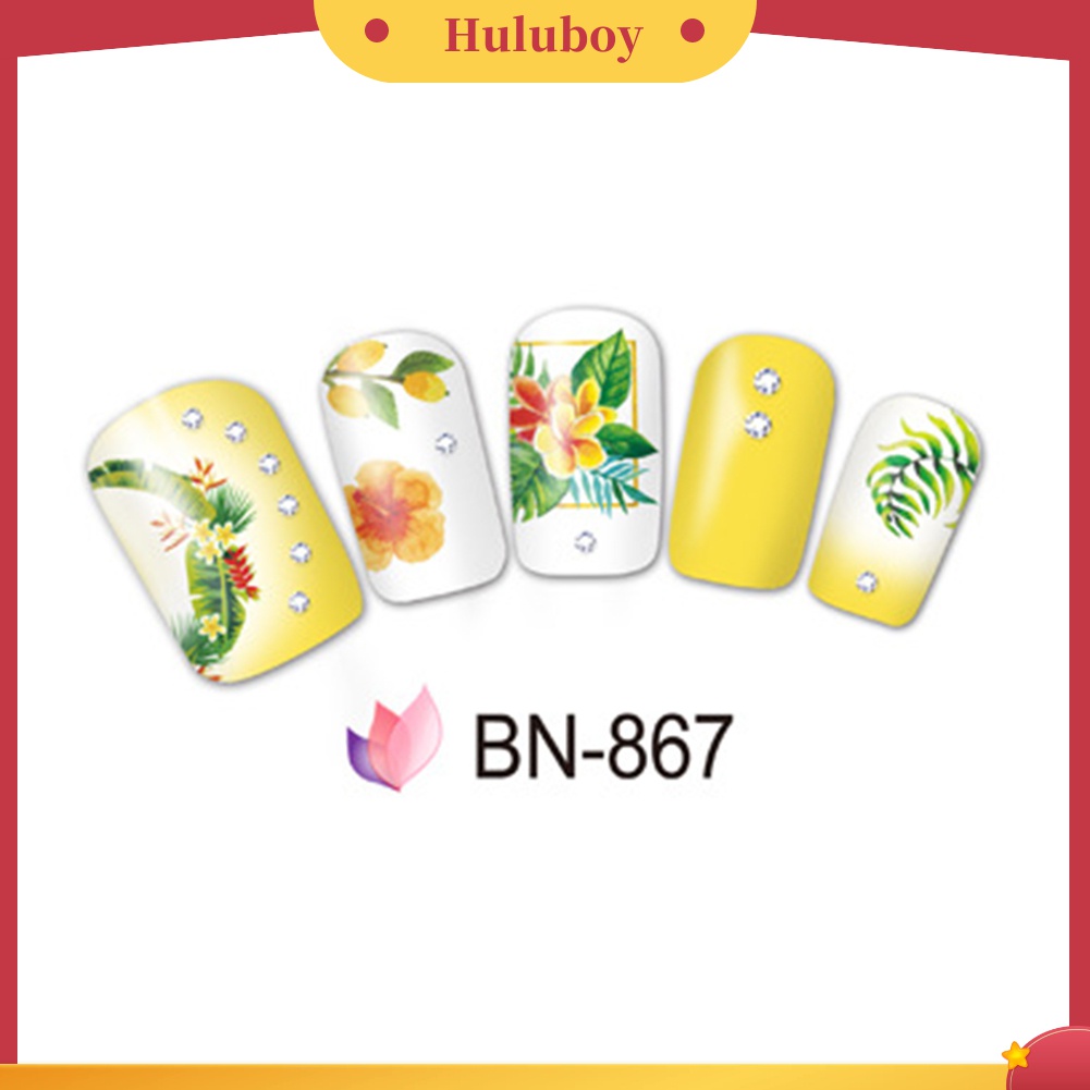 Huluboy Huluboy♡ Stiker Decal Transfer Air Motif Bunga / Daun / Flamingo Untuk Dekorasi Nail Art / Manicure DIY