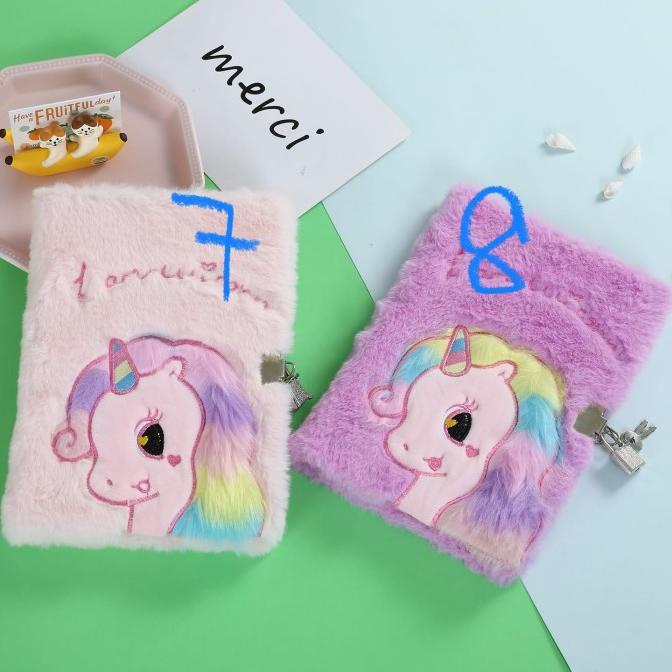 

Diary Bulu Unicorn Panda Hello Kitty Dog Sequins A5 Gembok Buku