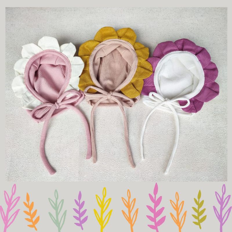 Bonnet flower topi bayi perempuan 0-18 bulan