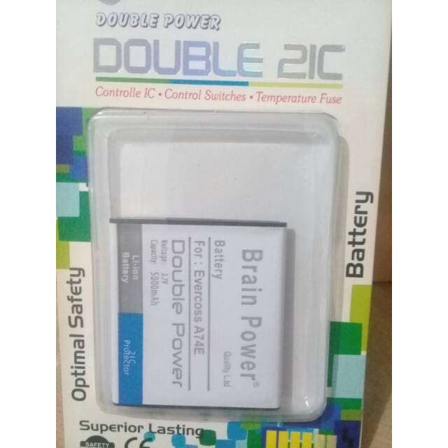 Double Power Battery Batere Batre Baterai Brain Power Evercoss A74E