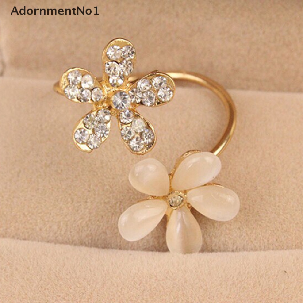 (AdornmentNo1) Cincin Bunga Aster Aksen Kristal + Berlian Imitasi Warna Gold Untuk Perhiasan Wanita