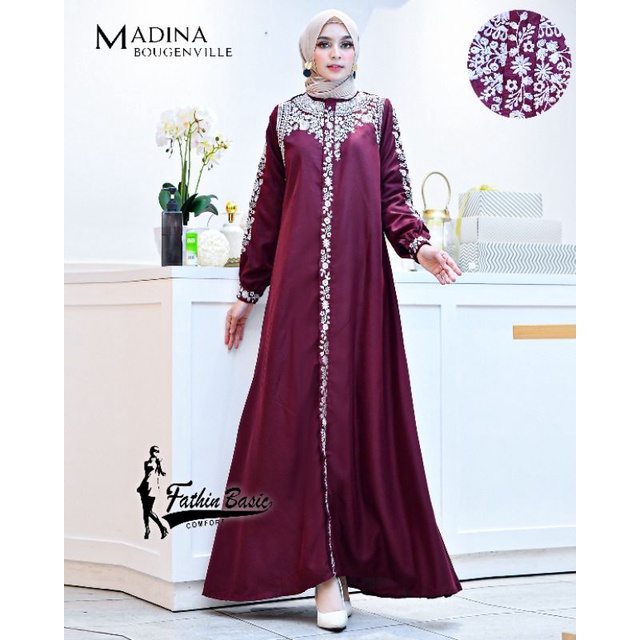 Gamis Madina - Gamis Bordir Toyobo - Gamis Lebaran - Fathin Basic - Gamis Tanah Abang