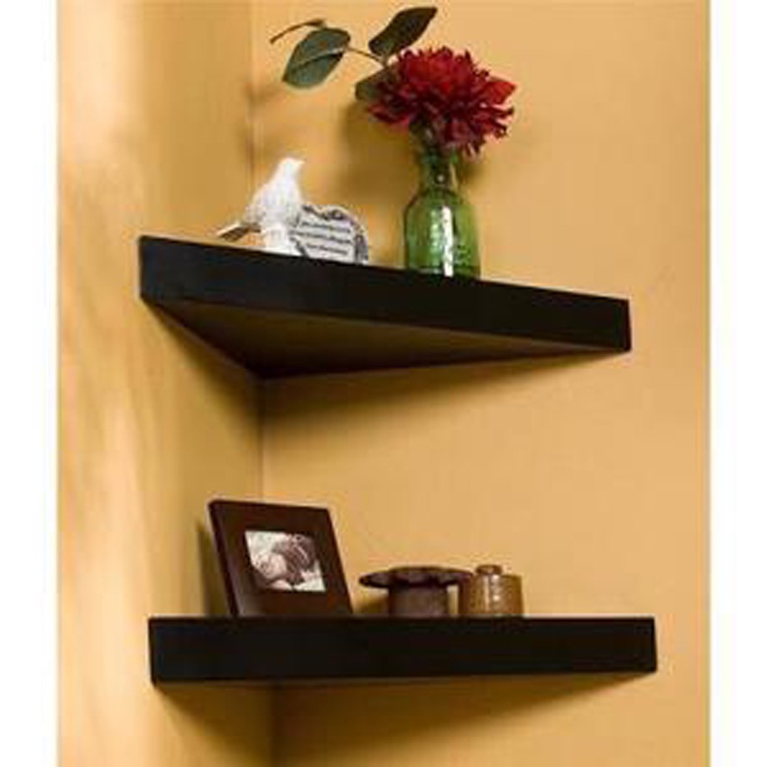 Set 2 Buah Ambalan Rak Dinding Sudut Segitiga Minimalis / Floating Shelves [25cmx25cm] - Hitam