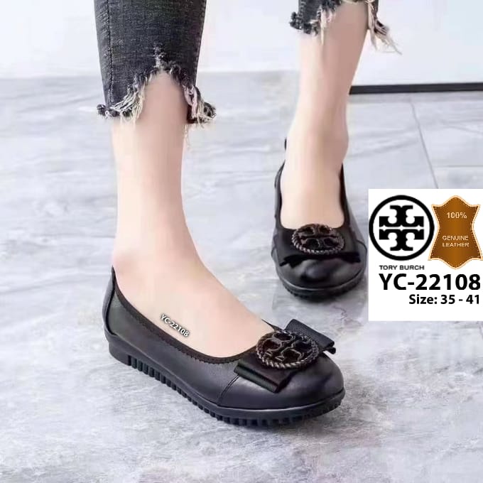 TB YC22108 logo leather flat original kulit asli