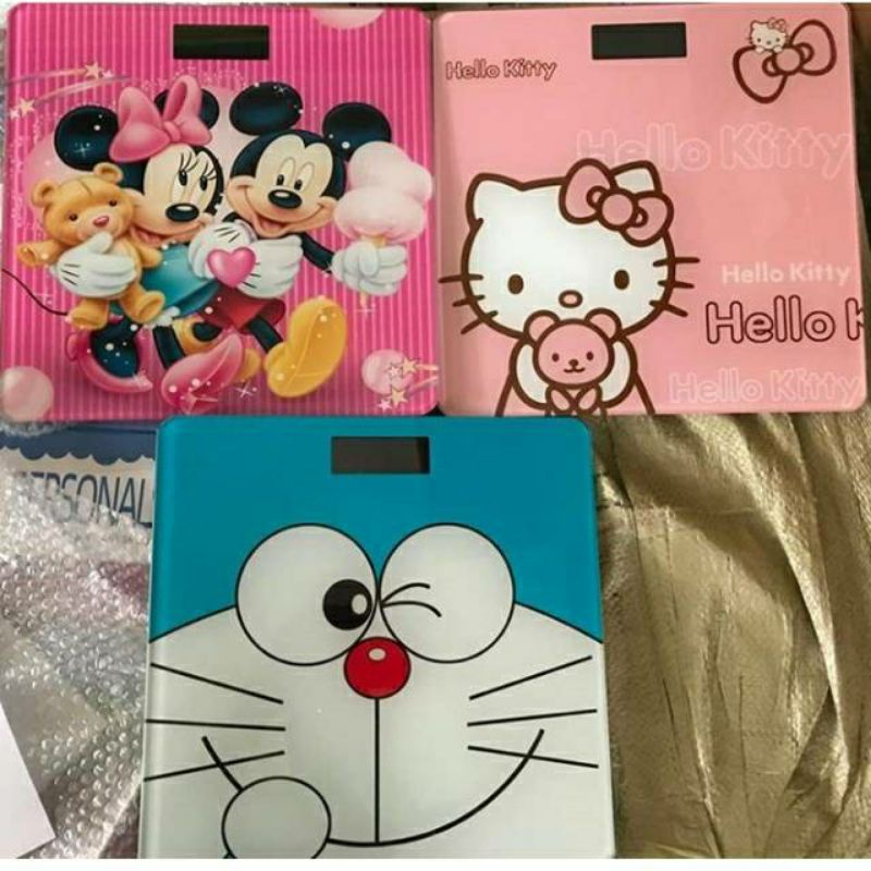 Timbangan badan digital portable kaca motif kartun doraemon hello kitty ukuran besar 28cm