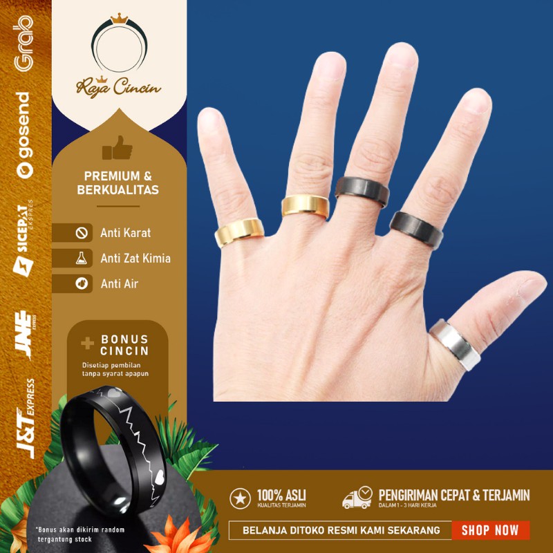 Cincin Titanium Perak Pria Wanita Hitam Mewah Keren Polos Cowo