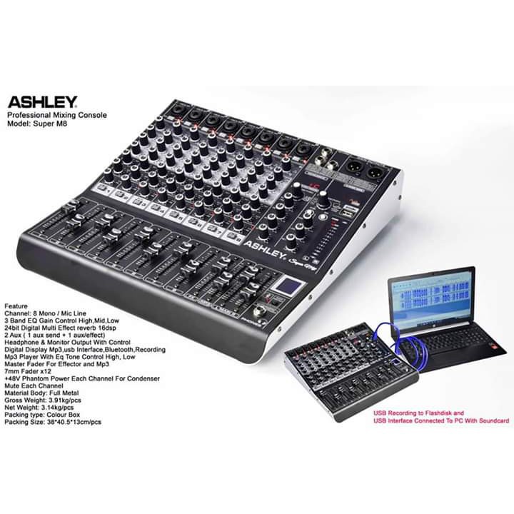 Mixer 8ch ashley super m8/ashley super m 8 original garansi resmi