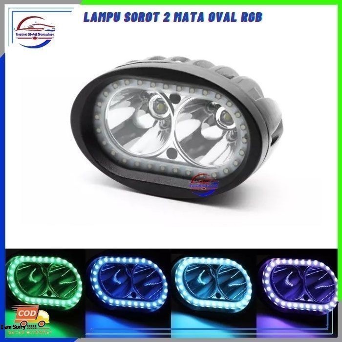 Lampu Variasi Led Cree 2 Mata Oval Ring RGB Tembak Sorot Kabut Depan Variasi Aksessoris Mobil Truk T