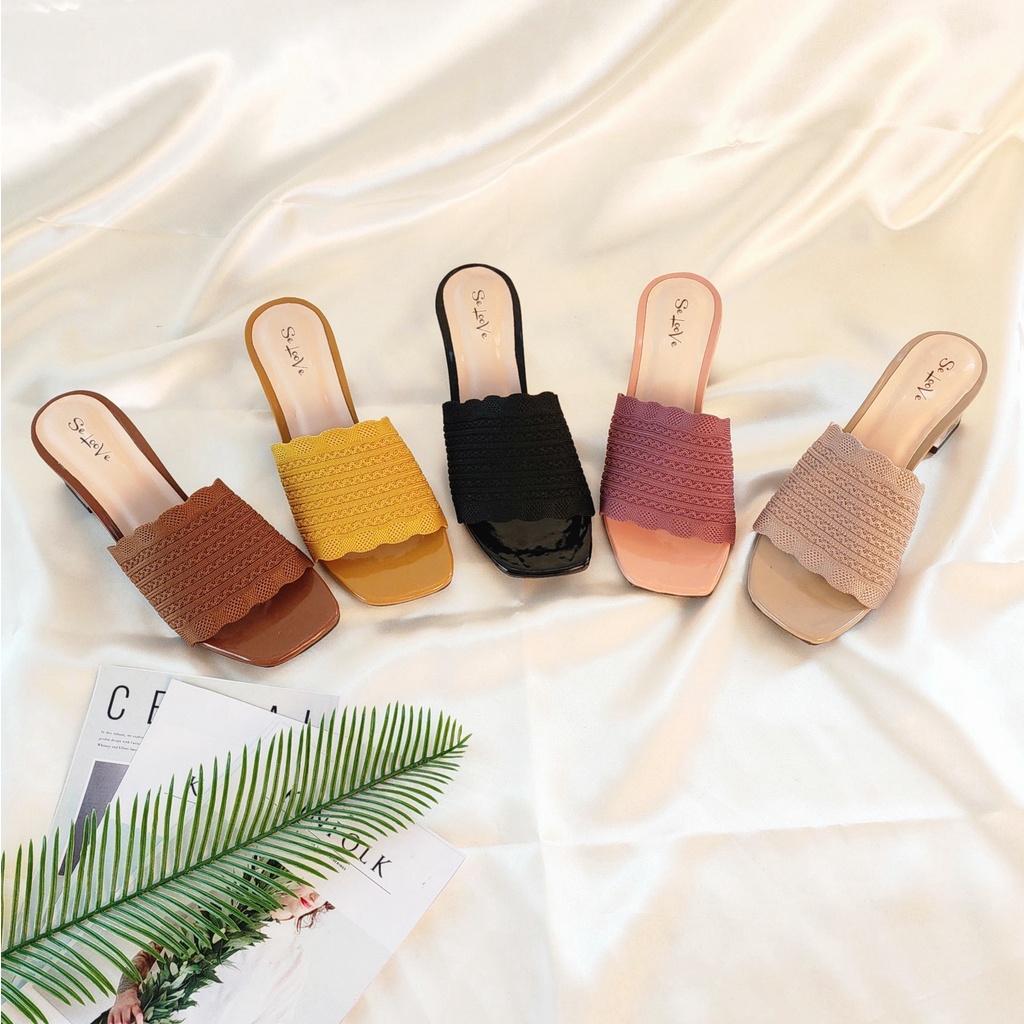 Arlaine - Victoria Sandal Heels Wanita / Heels Rajut / Heels 5cm / Heels Kaca / Heels Selop / High Heels Wanita