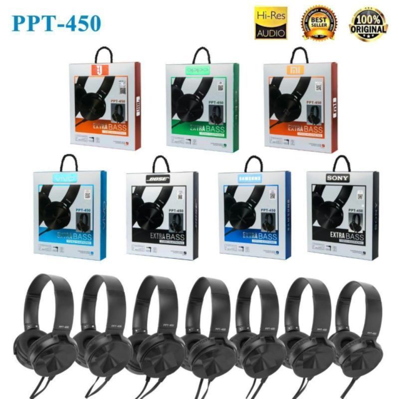 HEADSET PPT 450(XB450) EXTRA BASS TAMBAH MIC HF HEADPHONE HANDSFREE BANDO KUALITAS BAGUS