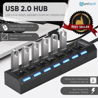 Unitech USB Hub 7 Port 2.0 Sakelar On Off High Speed Up to 1TB