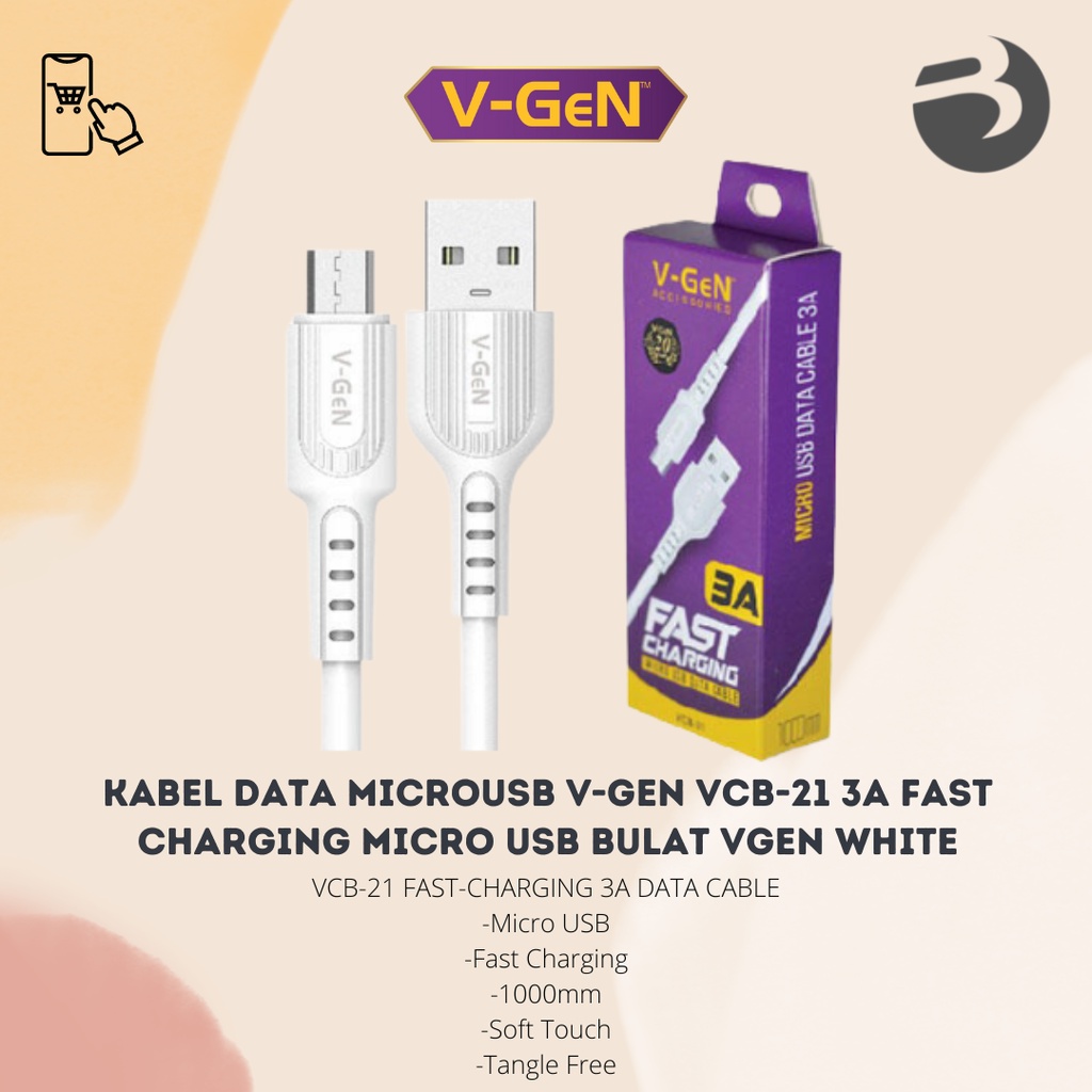 Kabel Data MicroUSB V-GeN VCB-21 3A Fast Charging Micro USB Bulat VGEN