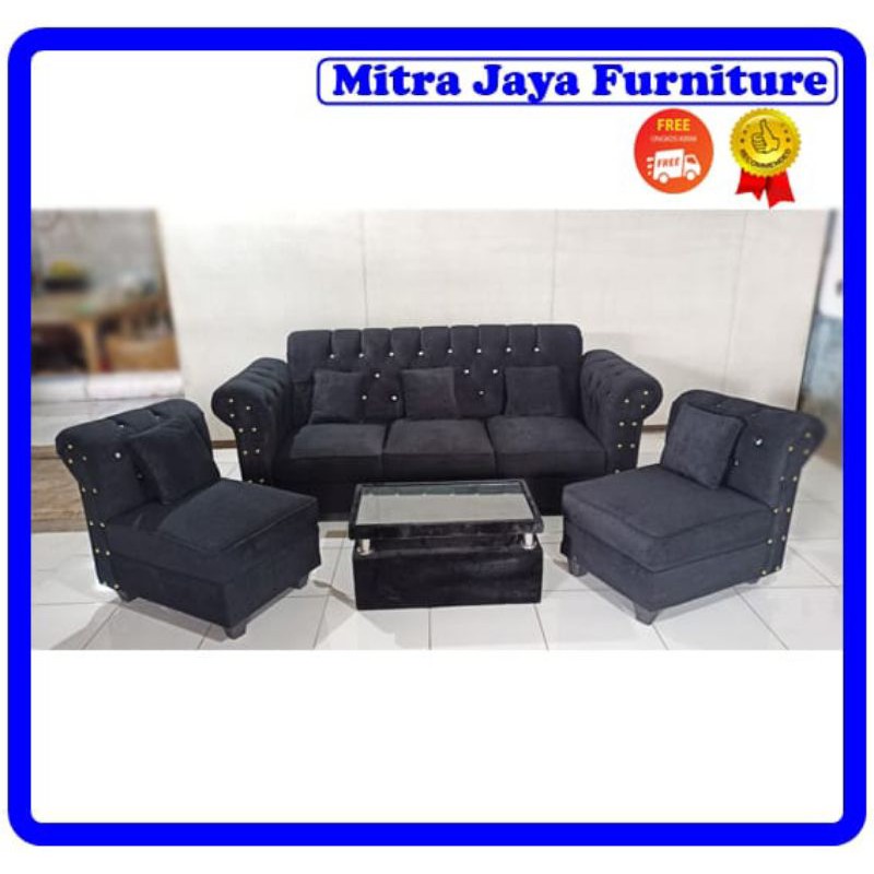 SOFA 311 BELUDRU/SOFA MINIMALIS KANCING/SOFA RUANG TAMU/ SOFA 311 HITAM