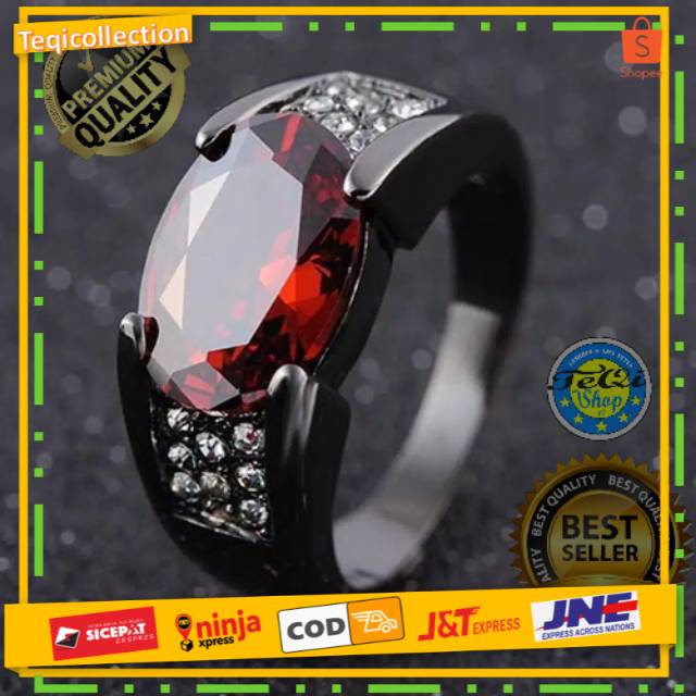 Cincin Pria Wanita Black Red Diamond