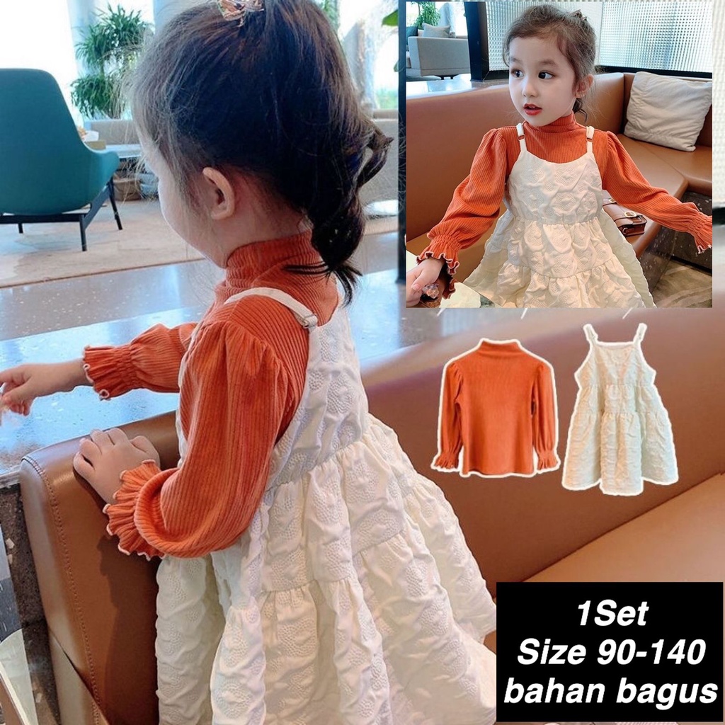 (LOLI-JKT) BS-153 STELAN ANAK CEWEK JINGGA TURTLENECK SIZE 90-140