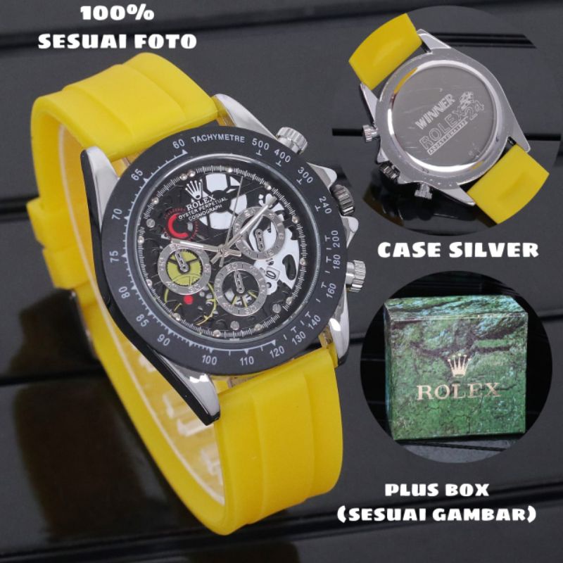 jam tangan pria NEW Rolex tali karet rubber chrono off tanggal aktif DM4.5cm +box