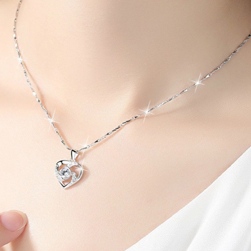 Kalung Liontin Hati Berlian Imitasi Safir Korea Wanita Aksesoris Fashion Necklace