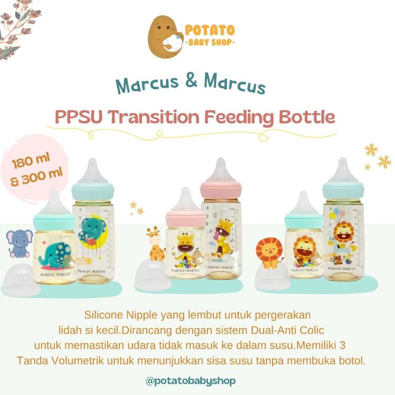 Marcus &amp; Marcus PPSU Transition Feeding Bottle 180 ml &amp; 300 ml - Botol Susu Anak