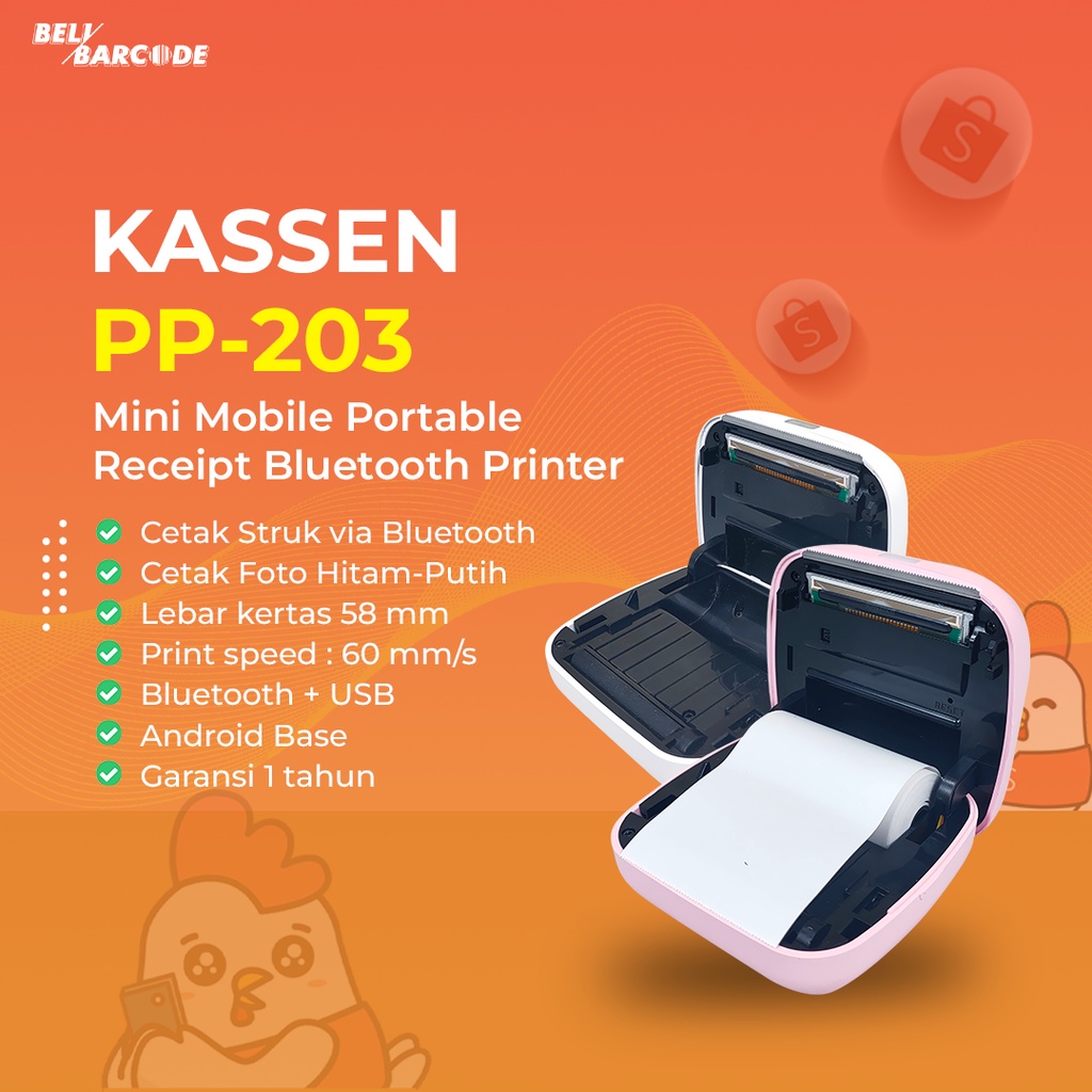 PRINTER BLUETOOTH KASSEN PP 203 | PP-203 | PP203 CETAK BARCODE PINK DAN PUTIH