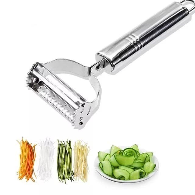 Pisau Pengupas Kulit Buah dan Sayur 2 in 1 Stainless Steel Anti Karat Pengupas Parutan Keju Gondrong