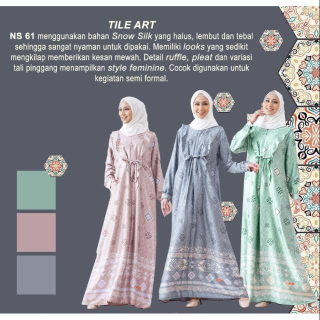 NS 61 Nibras,  Gamis Nibras NS 61, Gamis Motif Klasik Nibras Ns 61, Gamis Dewasa Motif