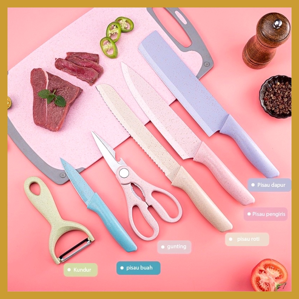 Pisau Dapur Stainlees Ceramic 6in1 &amp; 4in1 Termurah Pisau Set Lengkap Pisau Gunting Peeler GOSHOP88