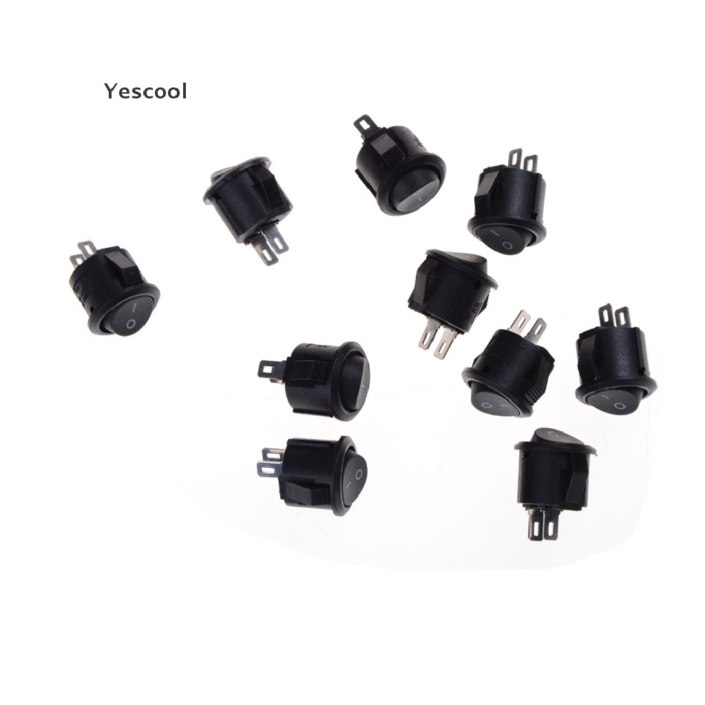 Yescool 10Pcs Saklar Rocker Switch ON-OFF 2 Pin Bentuk Bulat Kecil 16mm Untuk Perahu