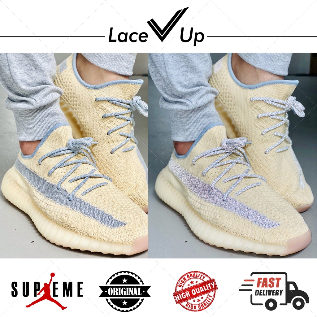 Tali Sepatu Reflective Yeezy 350 V2 Linen Ash Blue Shoelaces