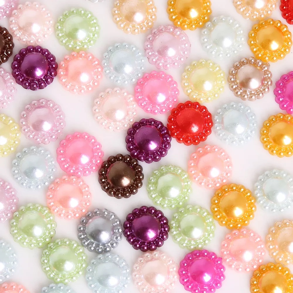 MOTE PEARL / MANIK AKRILIK BENTUK SETENGAH LINGKARAN BUNGA MATAHARI WARNA WARNI / MANIK SETENGAH BULAT BUNGA MATAHARI / MOTE PEARL 1/2 BUNGA01