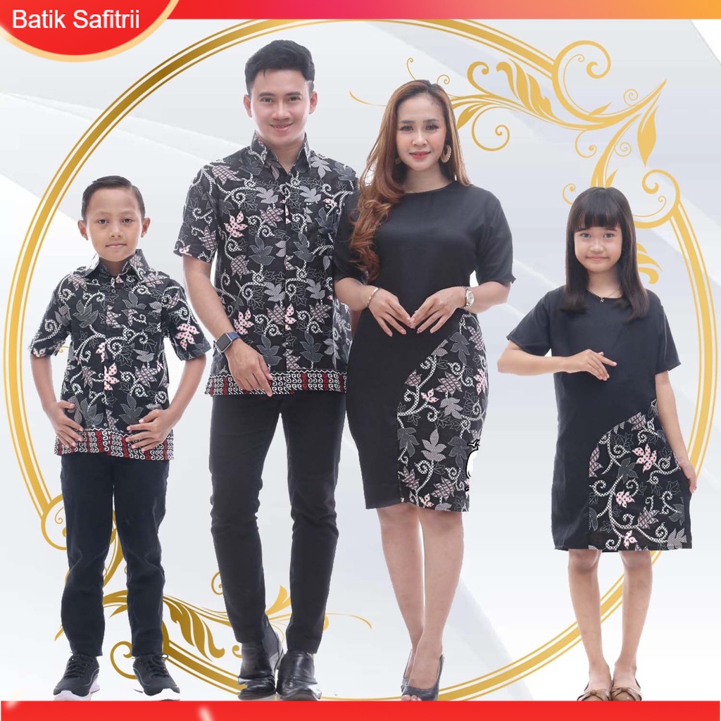 Couple Keluarga - Batik Keluarga Natal - Ibu Bapak Anak - Motif Kombinasi Moscrep Hitam - Dress Tuni