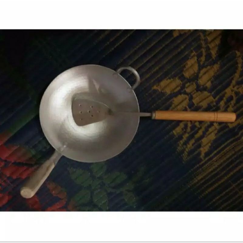 WAJAN GAGANG/WAJAN NASI GORENG mini Set SPATULA ALUMINIUM  Asli Garut (Ukuran  25Cm