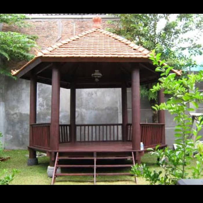Gazebo kayu taman hexagon segi 6 minimalis modern saung Asli Jepara