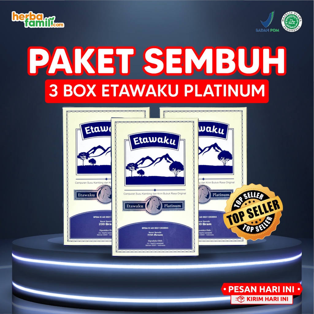 Etawaku Platinum Paket 3 Box Susu Kambing Etawa Bubuk Murni Rendah Gula Tinggi Kalsium Menjaga Kesehatan Kepadatan Tulang Cegah Gangguan Pernafasan Asma Batuk Osteoporosis