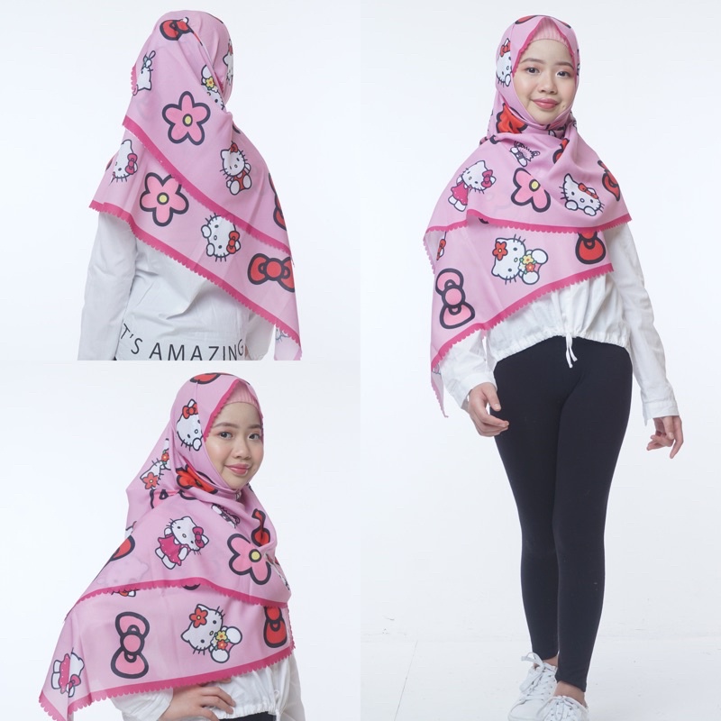 PASHMINA MOTIF HELLOKITTY / PASHMINA ANAK / HIJAB ANAK / JILBAB ANAK / KERUDUNG ANAK