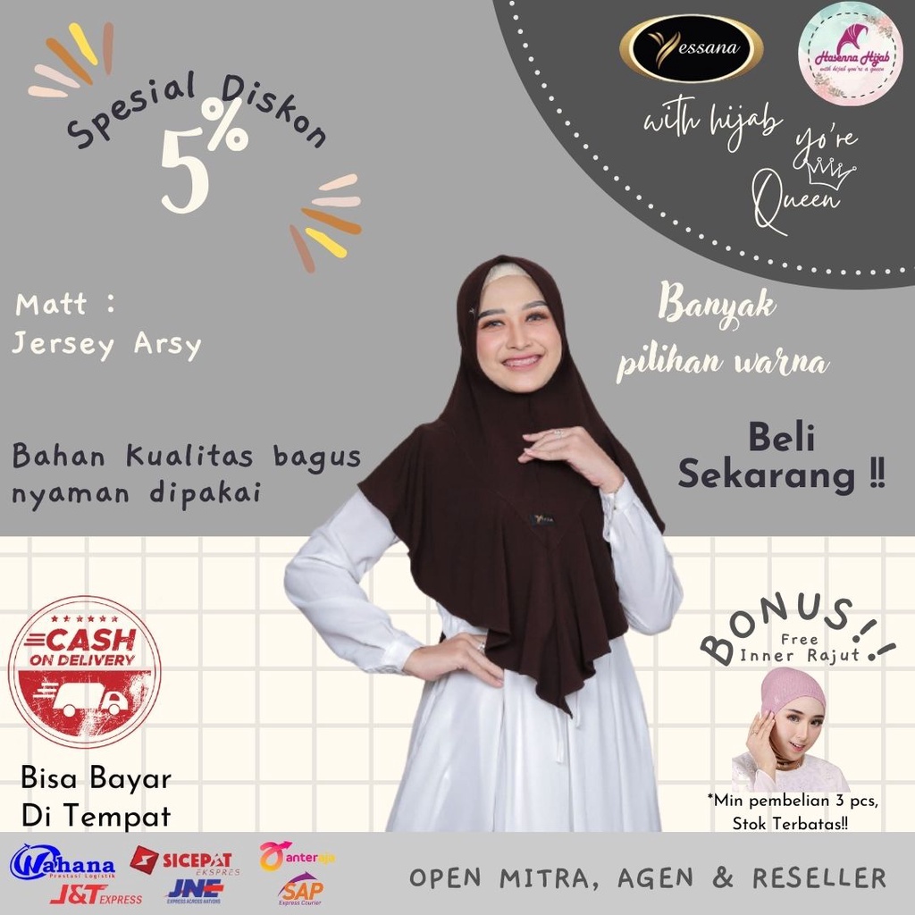 Jilbab Yessana Instan Bergo Hawa Matt Jersey Arsy Ped Antem