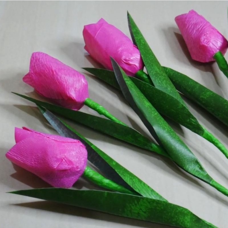 (bunga kresek) Bunga tulip pink dari plastik kresek/kantong plastik