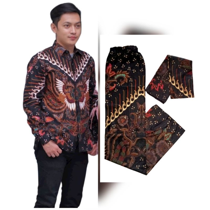 SET kemeja dan rok batik Kemeja panjang ANNABEL ANDINI Kemeja Batik Pria Modern Lengan Panjang Casual Modis Slim Fit Trendy