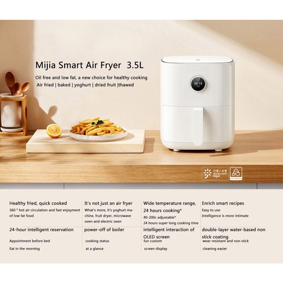 Mi Smart Air Fryer 3.5L Sentuh OLED Lapisan Ganda Anti-lengket